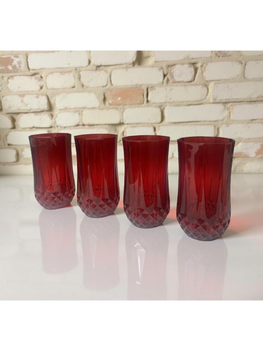 Set Of 4 Vintage Ruby Red Longchamp by Cristal D'Arques - Durand Tumblers - Picture 1 of 6